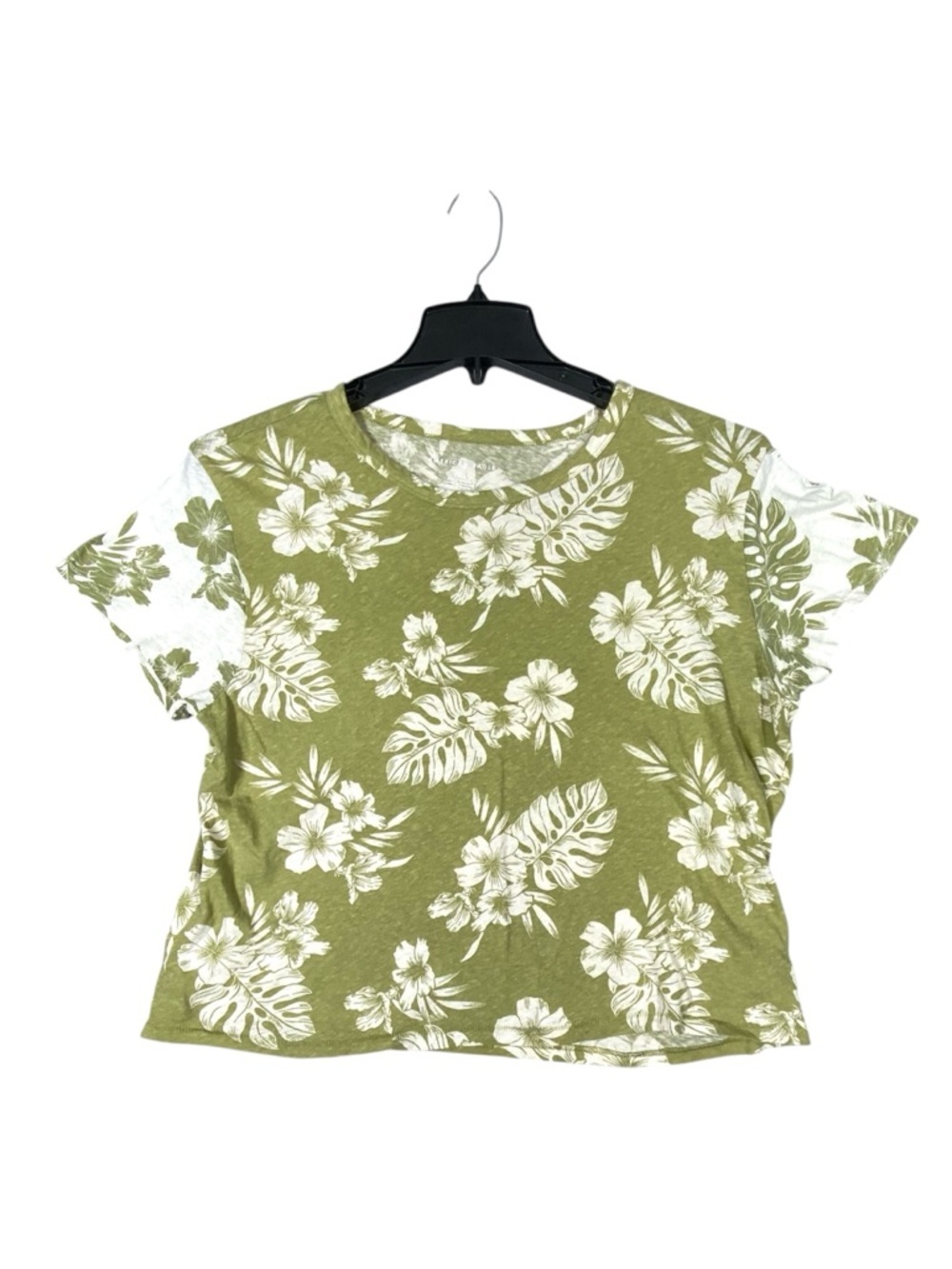 American Eagle Floral Tropical T-Shirt Women's L Green White Classic Fit Casual